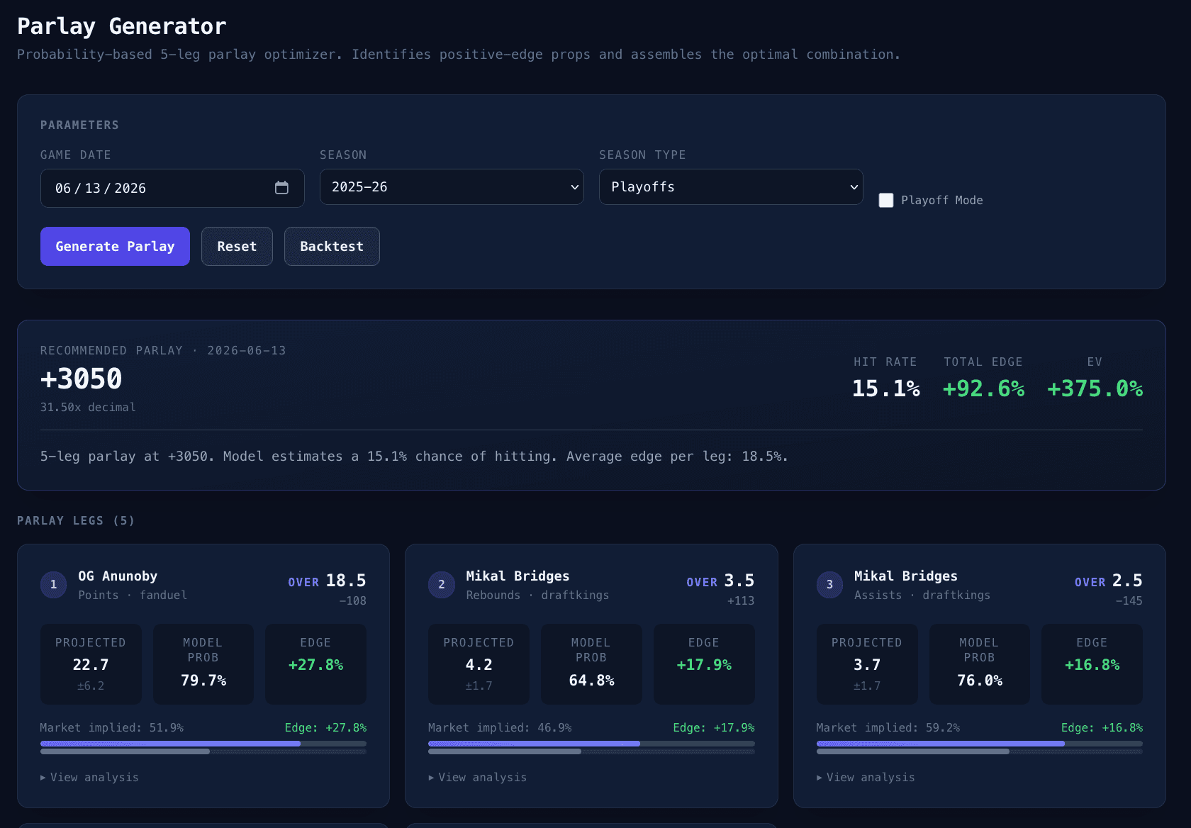 NBA Parlay Generator